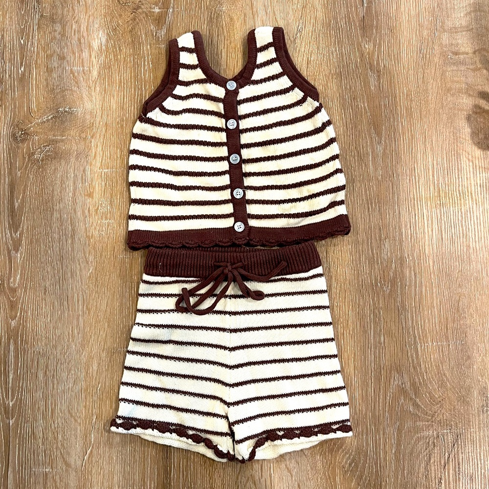 Pip + Lenny brown and cream knit set, little girls/toddler size 2
